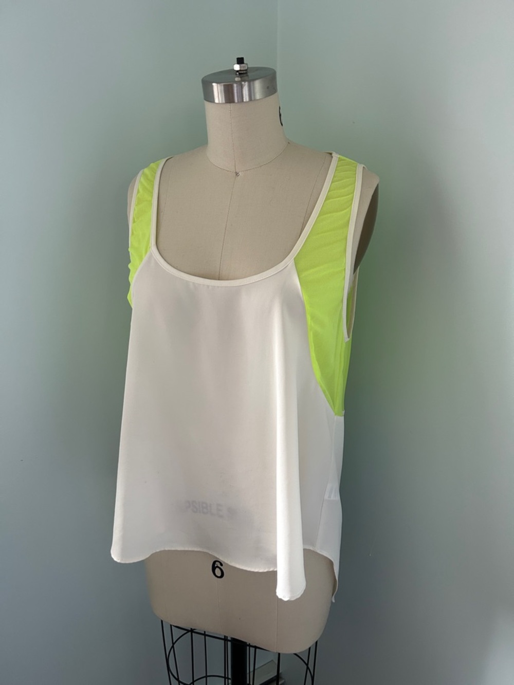 Forever 21 off white racerback tank with neon yellow mesh insert